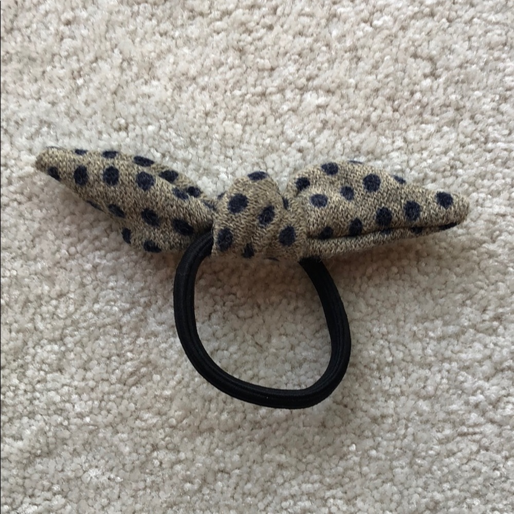 Blue Polka Dotted Gray Bow Hair Tie